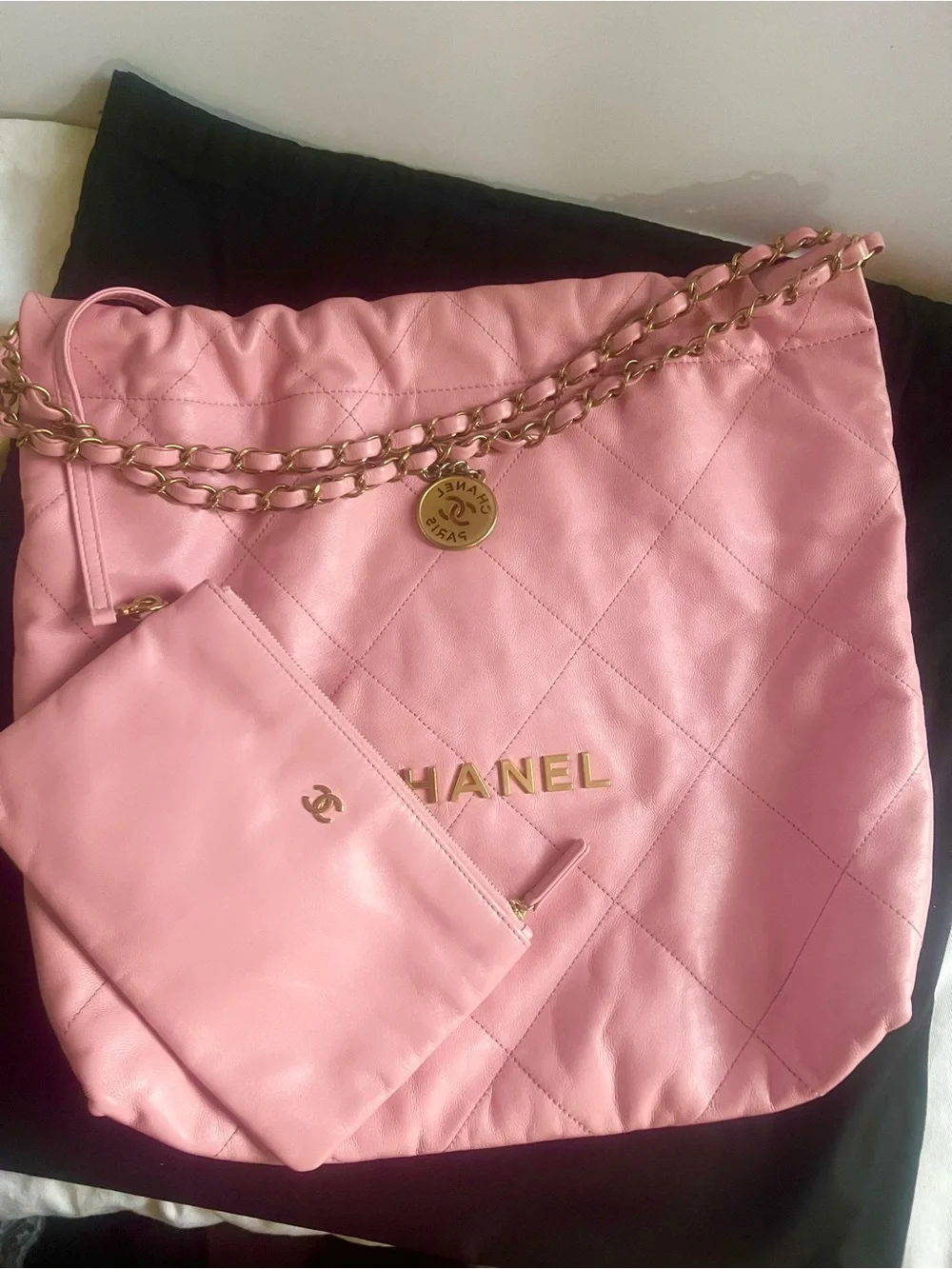 Chanel 22 Pink Calfskin Hobo Bag GHW